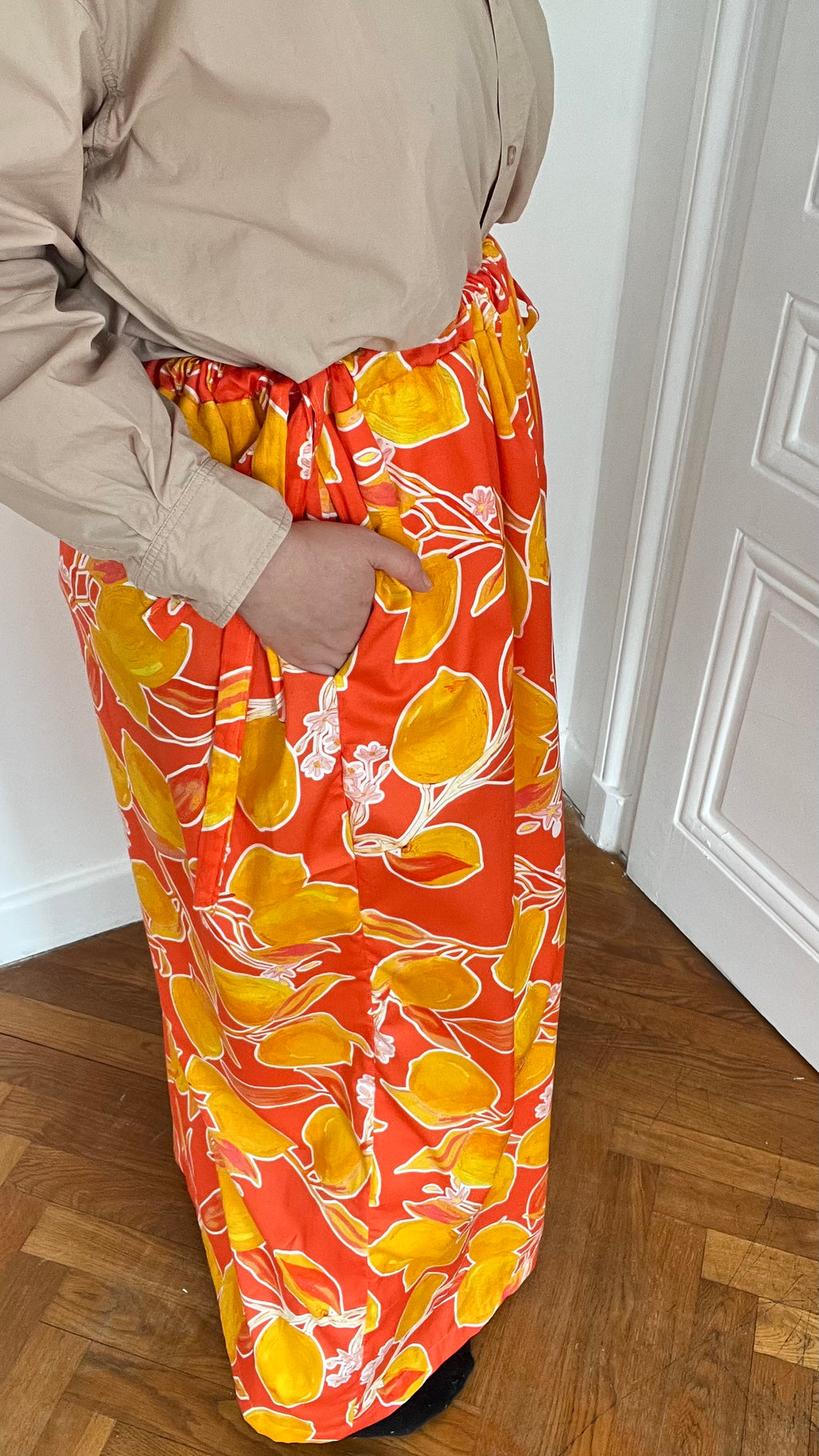 Jupe Amalfi - Jupe à lien ajustable en coton imprimé citron - Made in France