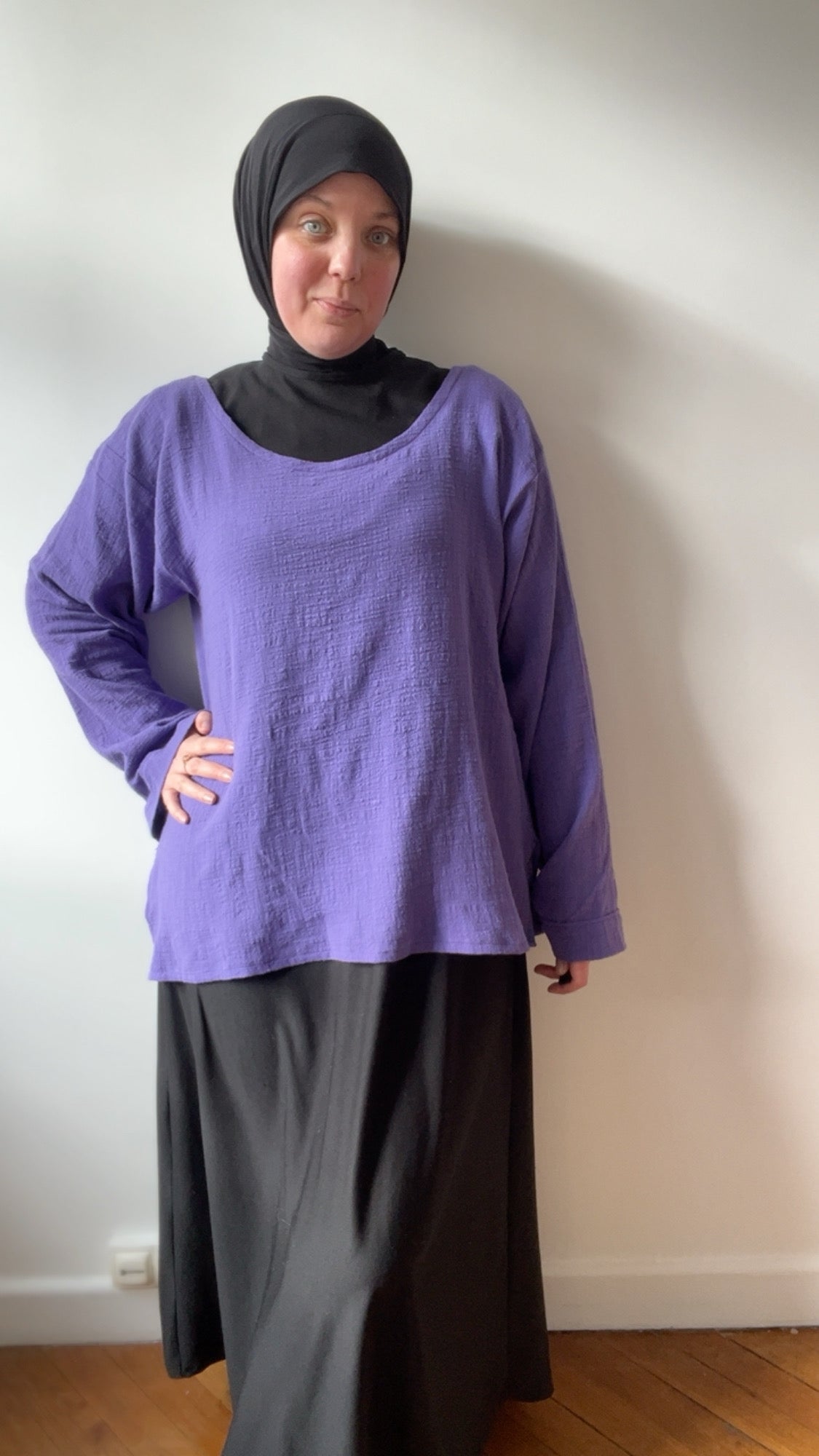 Haut Améthyste en gaze de coton – violet, manches longues, ample