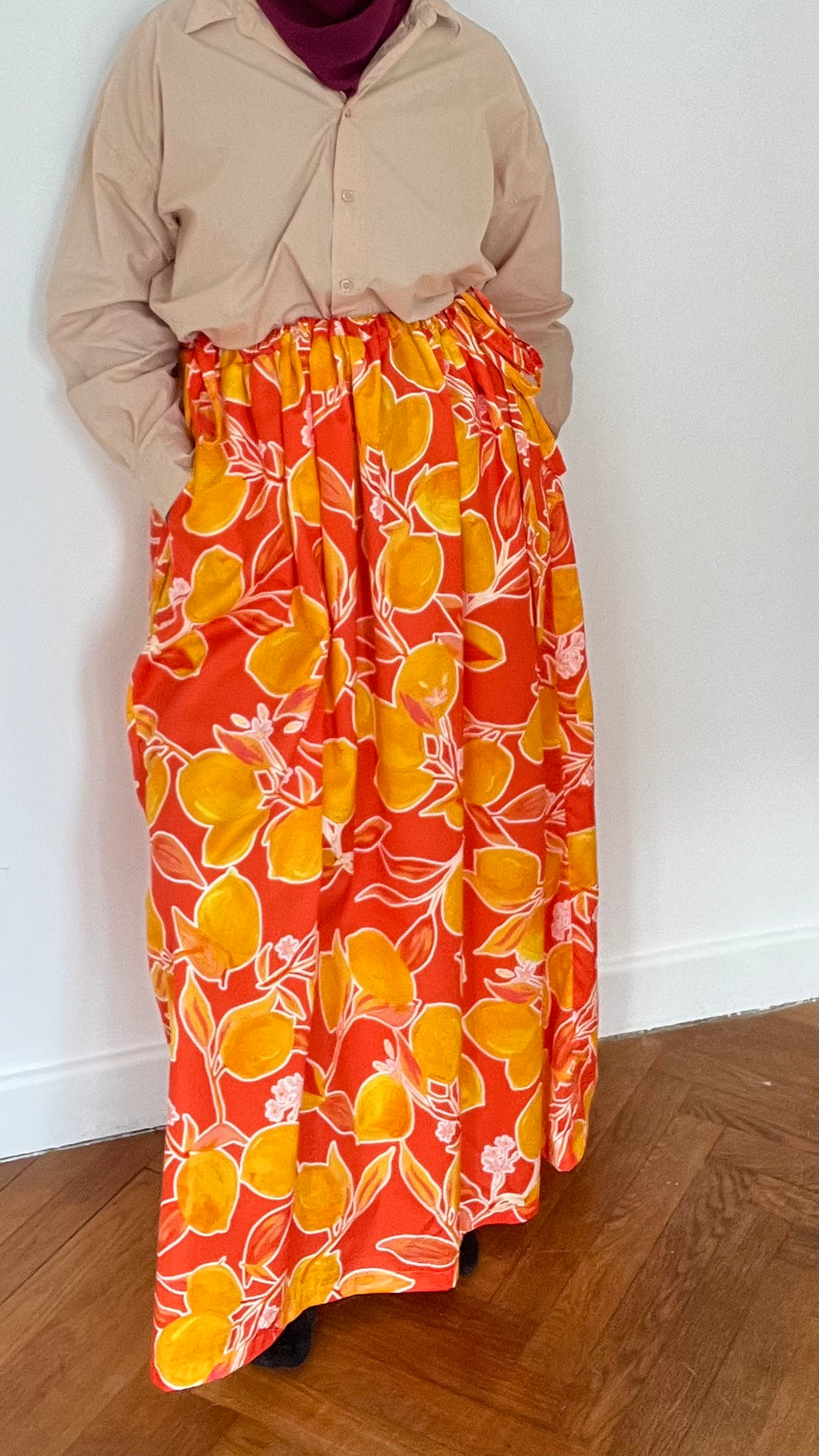 Jupe Amalfi - Jupe à lien ajustable en coton imprimé citron - Made in France