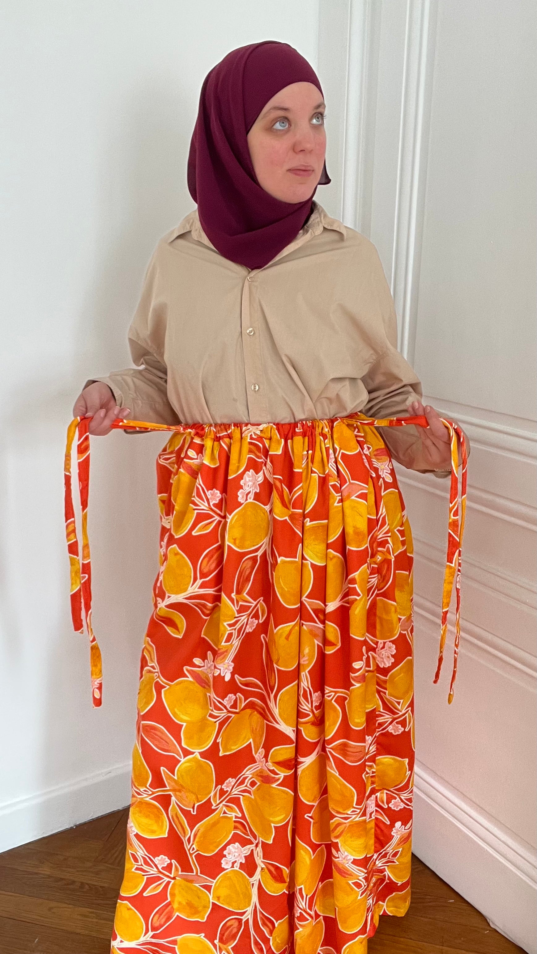 Jupe Amalfi - Jupe à lien ajustable en coton imprimé citron - Made in France