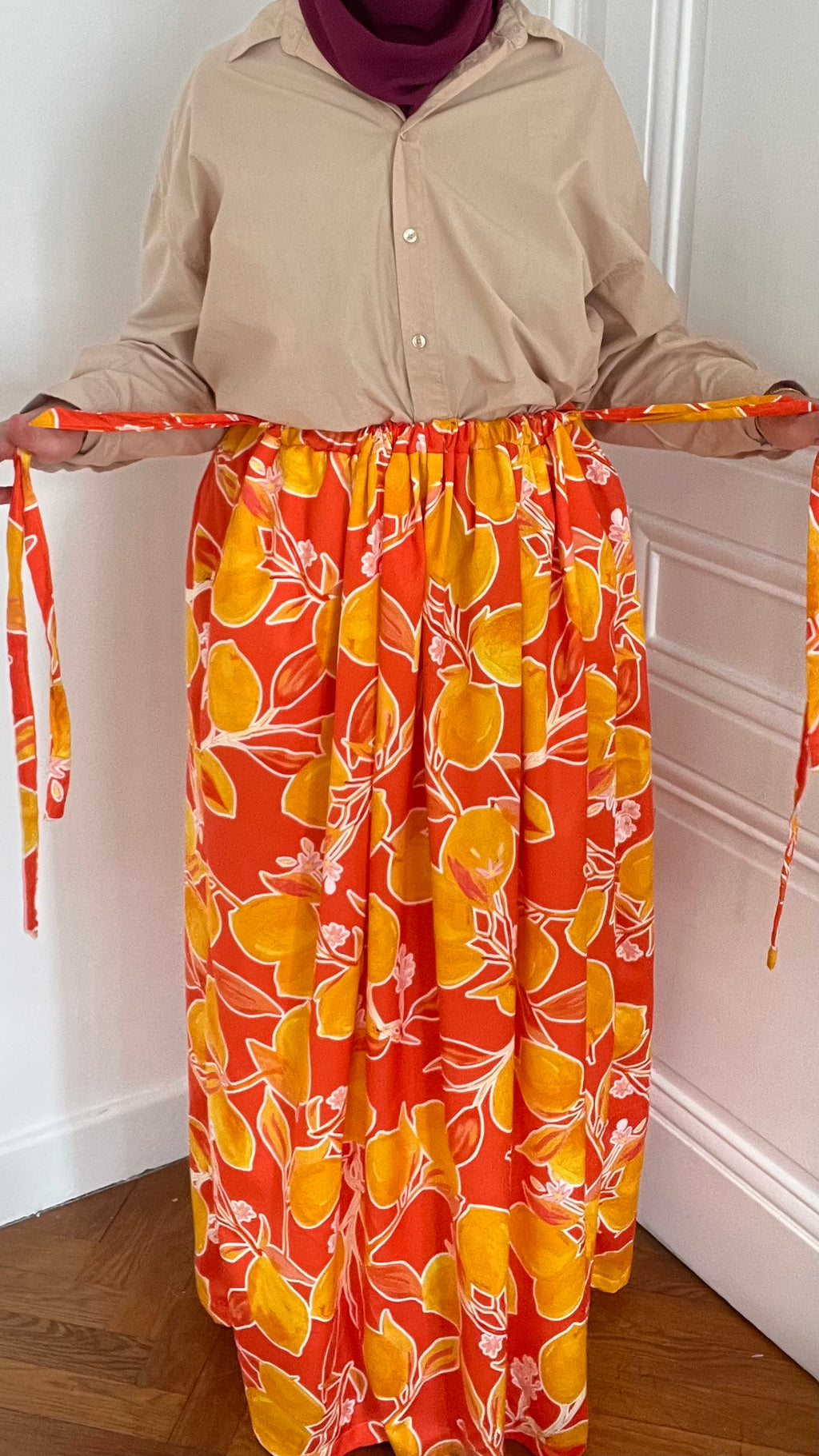 Jupe Amalfi - Jupe à lien ajustable en coton imprimé citron - Made in France