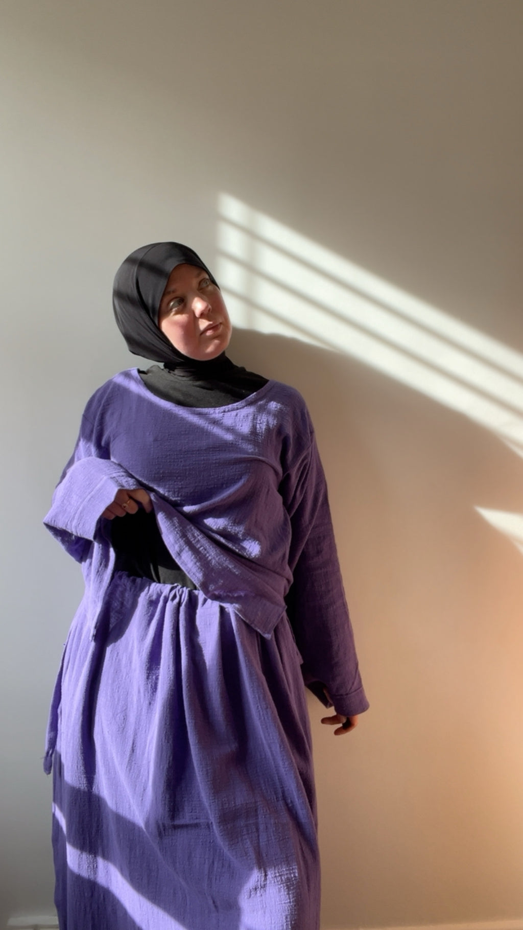 Haut Améthyste en gaze de coton – violet, manches longues, ample
