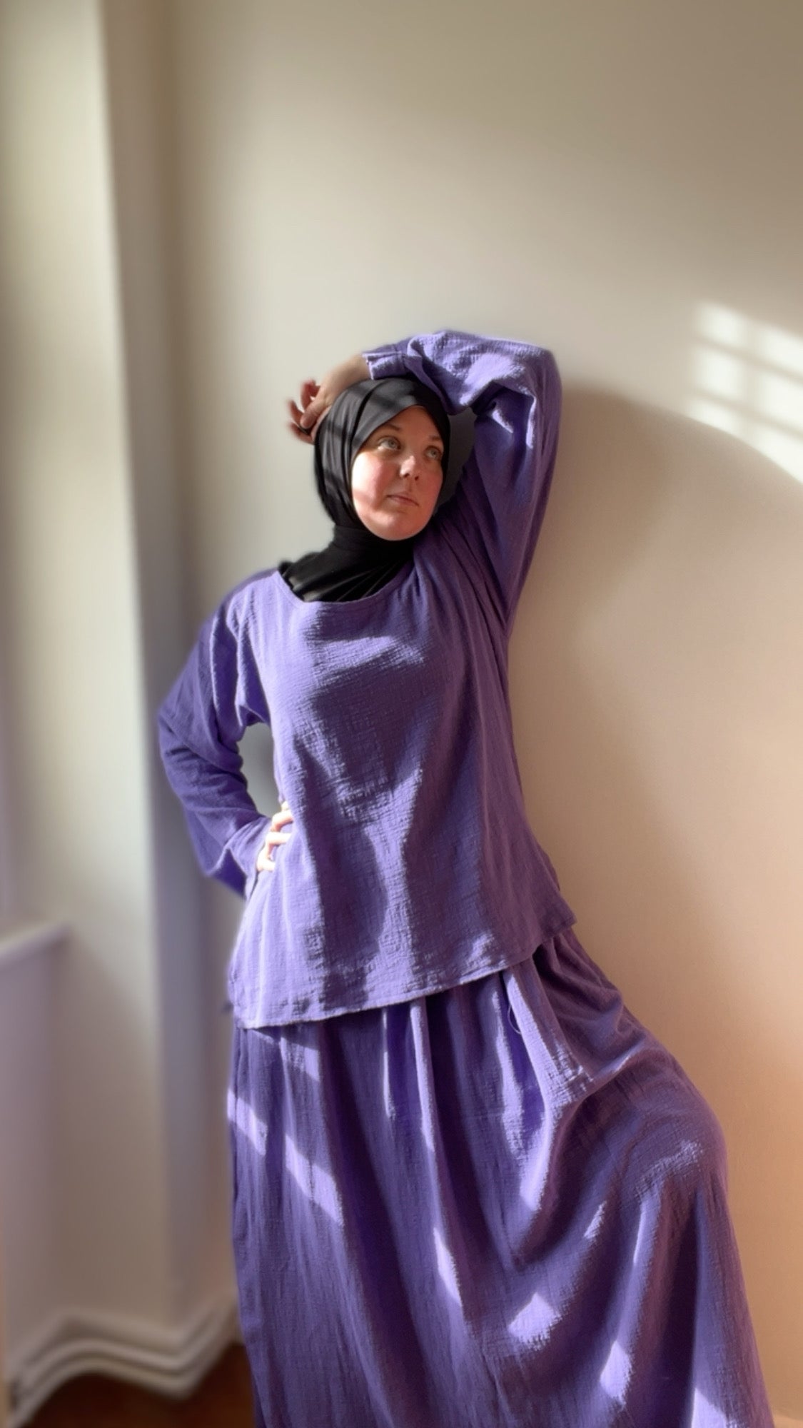 Jupe longue violet Améthyste – gaze de coton, portable à vie