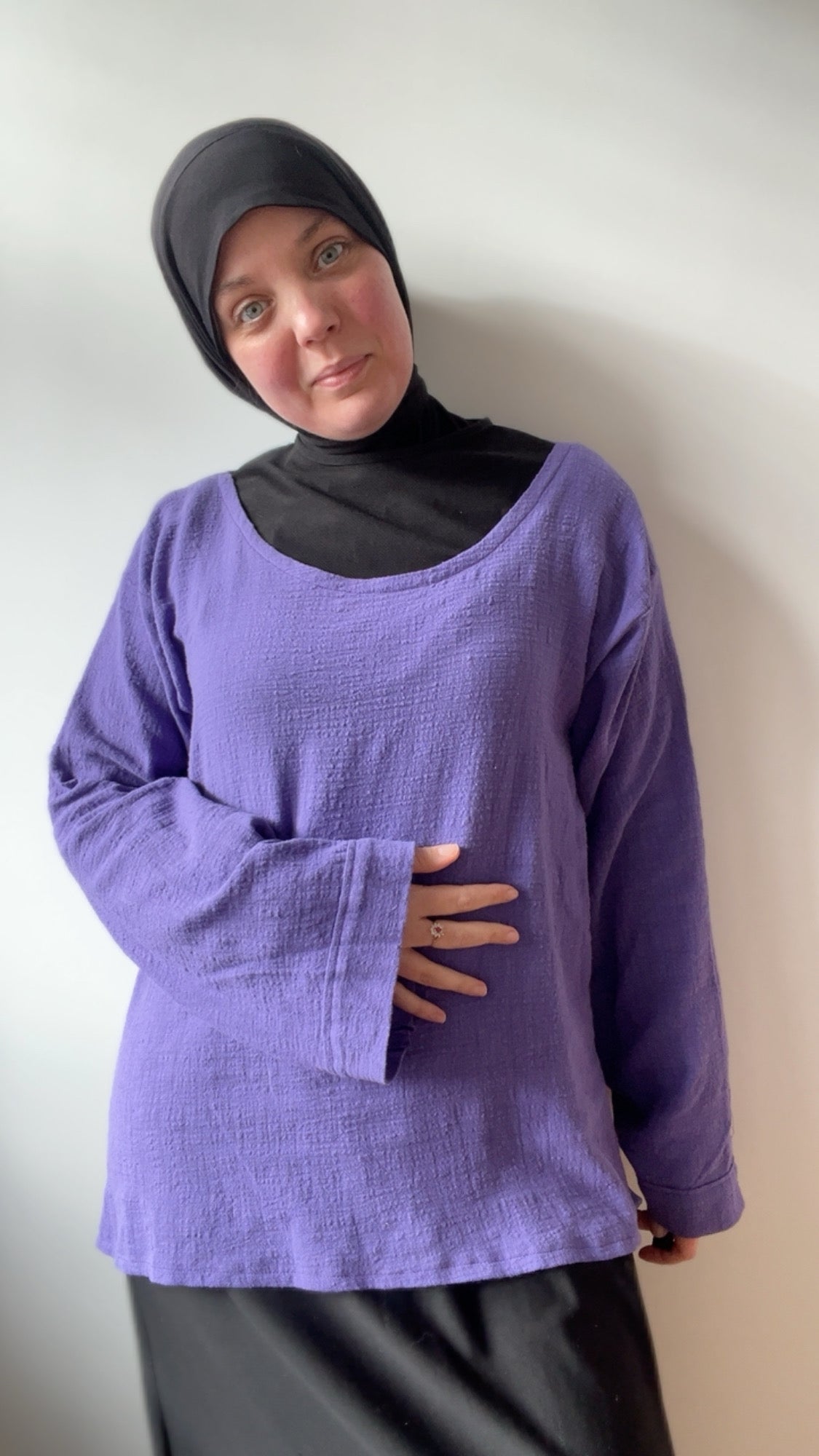 Haut Améthyste en gaze de coton – violet, manches longues, ample