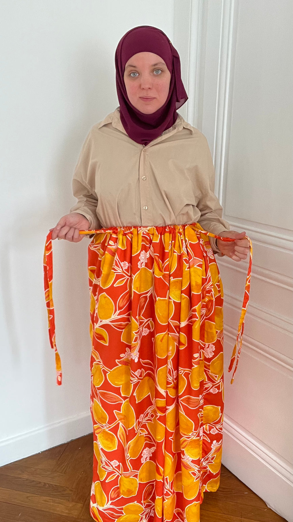 Jupe Amalfi - Jupe à lien ajustable en coton imprimé citron - Made in France