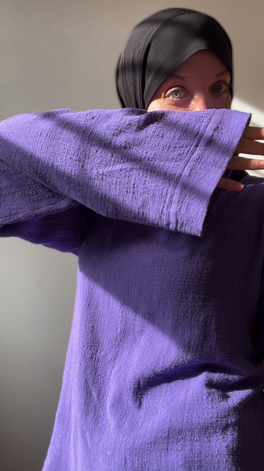 Haut Améthyste en gaze de coton – violet, manches longues, ample
