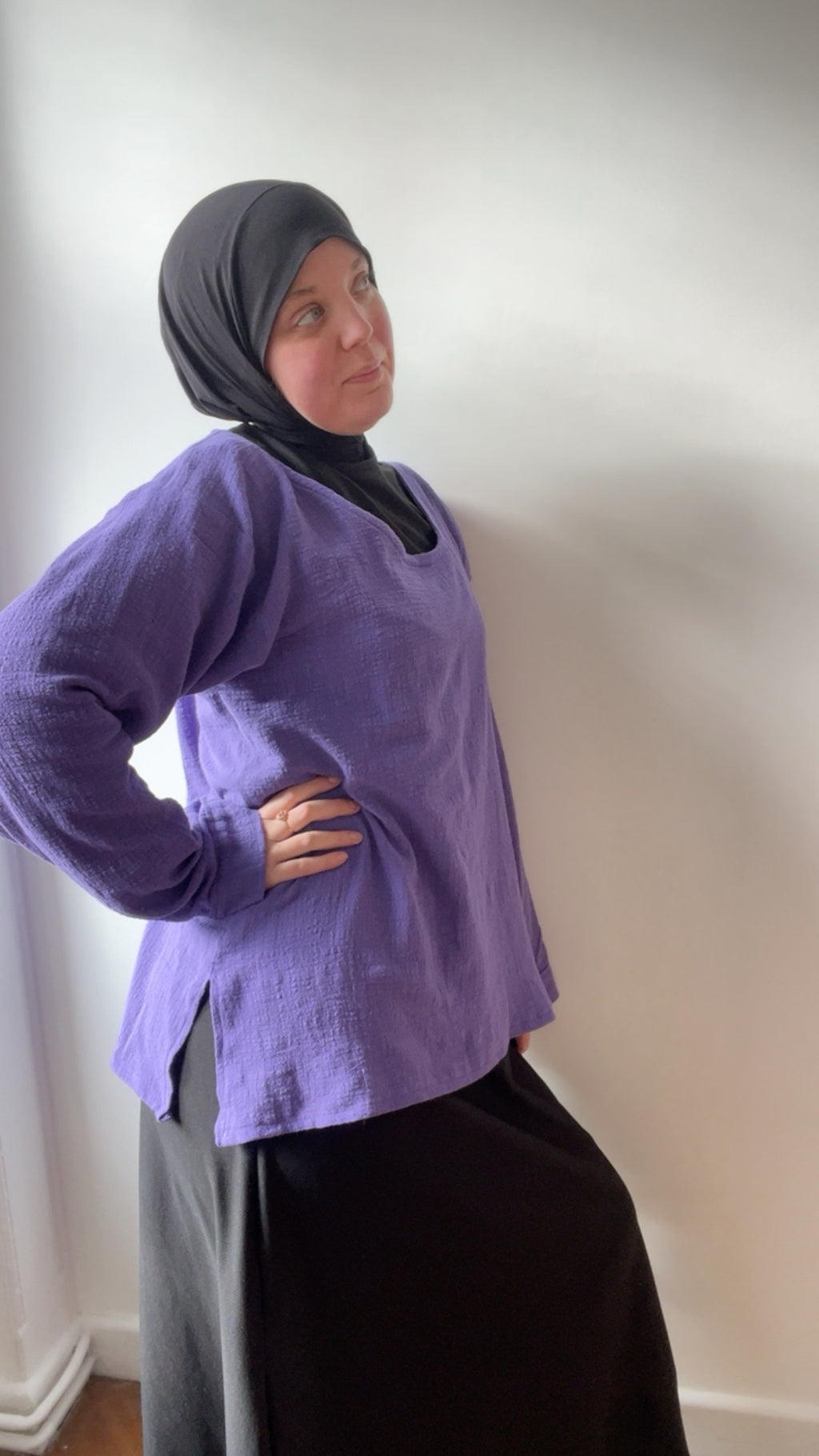 Haut Améthyste en gaze de coton – violet, manches longues, ample