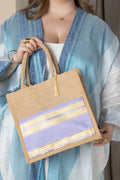 
Sac cabas Rihla mauve en jute et tissu tunisien traditionnel – 14L
